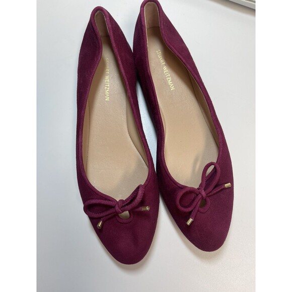 STUART WEITZMAN Gabby Bow Detailed Suede Flats In Berry Sz 6.5 New - Picture 2 of 12